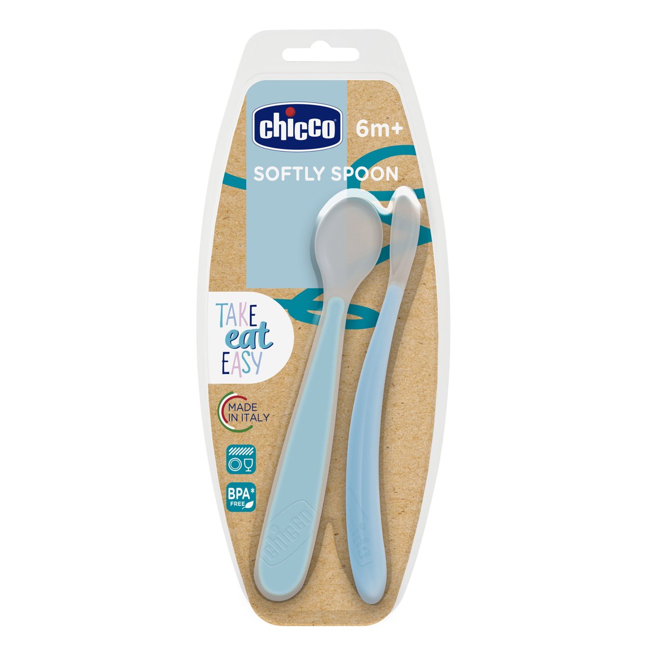 Chicco 2 Colheres Softly Silicone Azul 6M