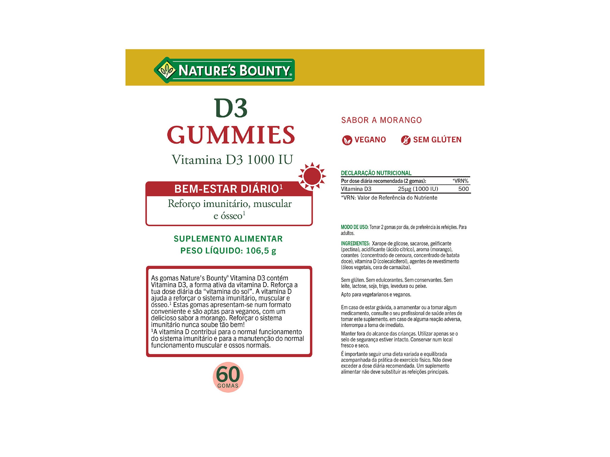 Nature's Bounty Vitamina D3 60 Gomas - Farmácia Garcia