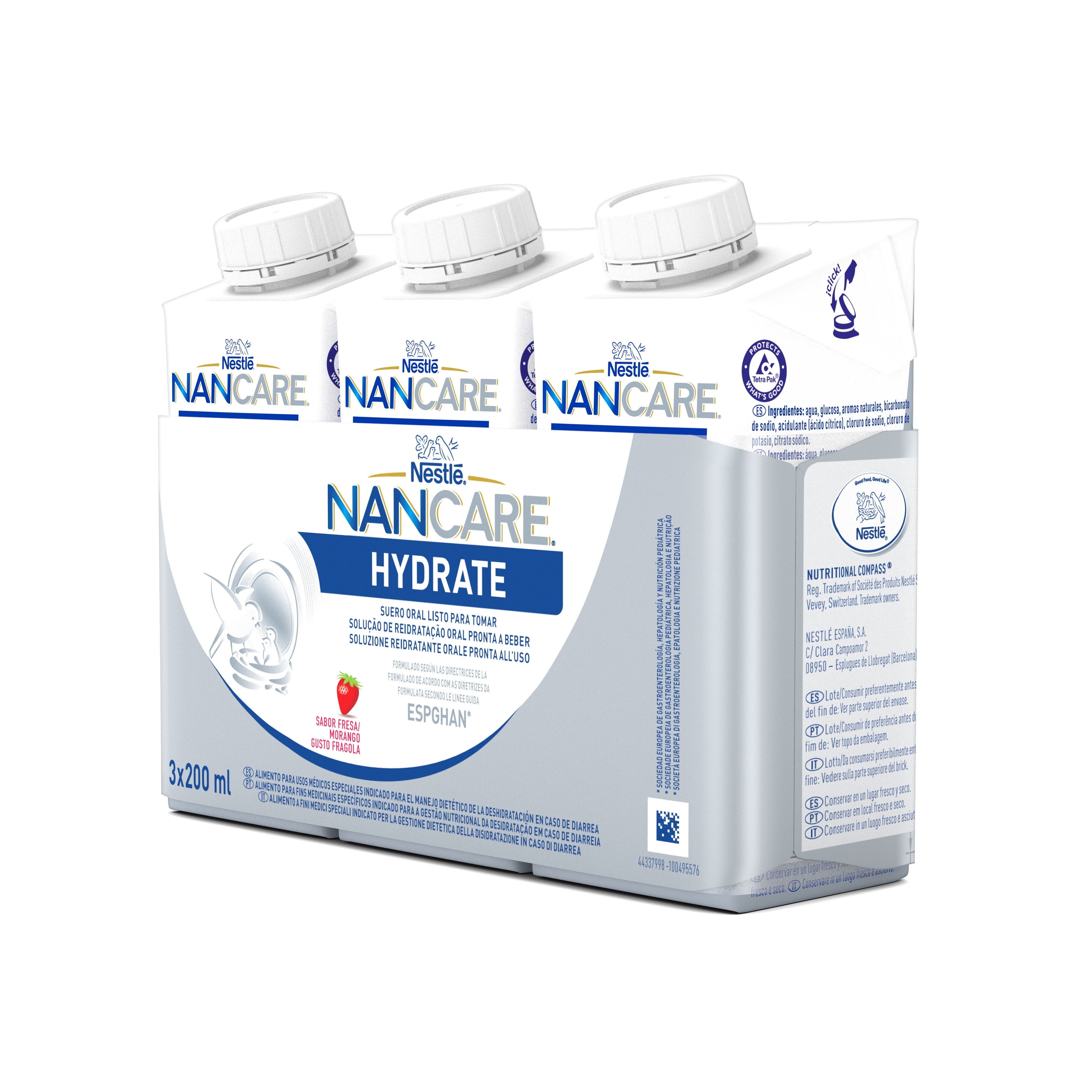 Nancare Hydrate Solução Rehidratante Oral Morango 200ml 4 Unidades - Farmácia Garcia