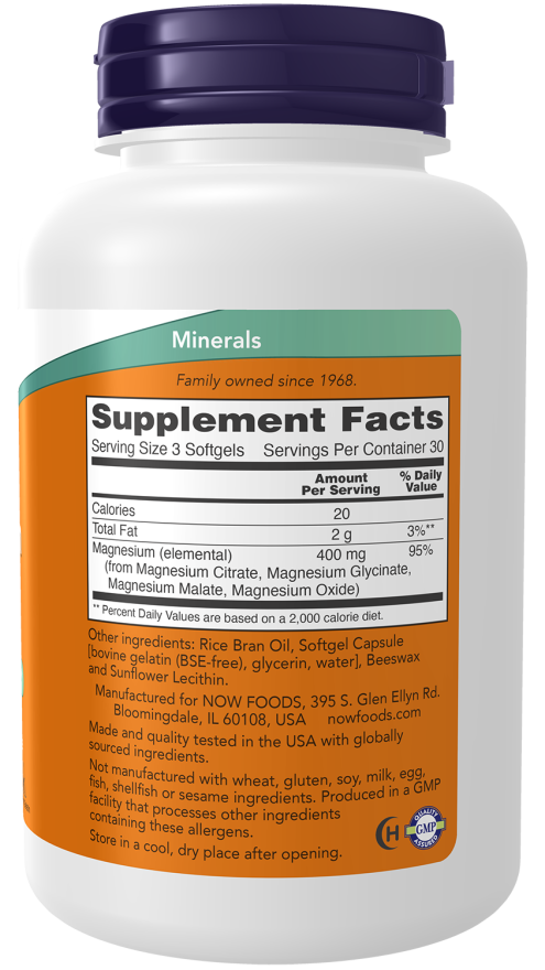 NOW Magnesium Citrate Softgels 40 Cápsulas Moles - Farmácia Garcia