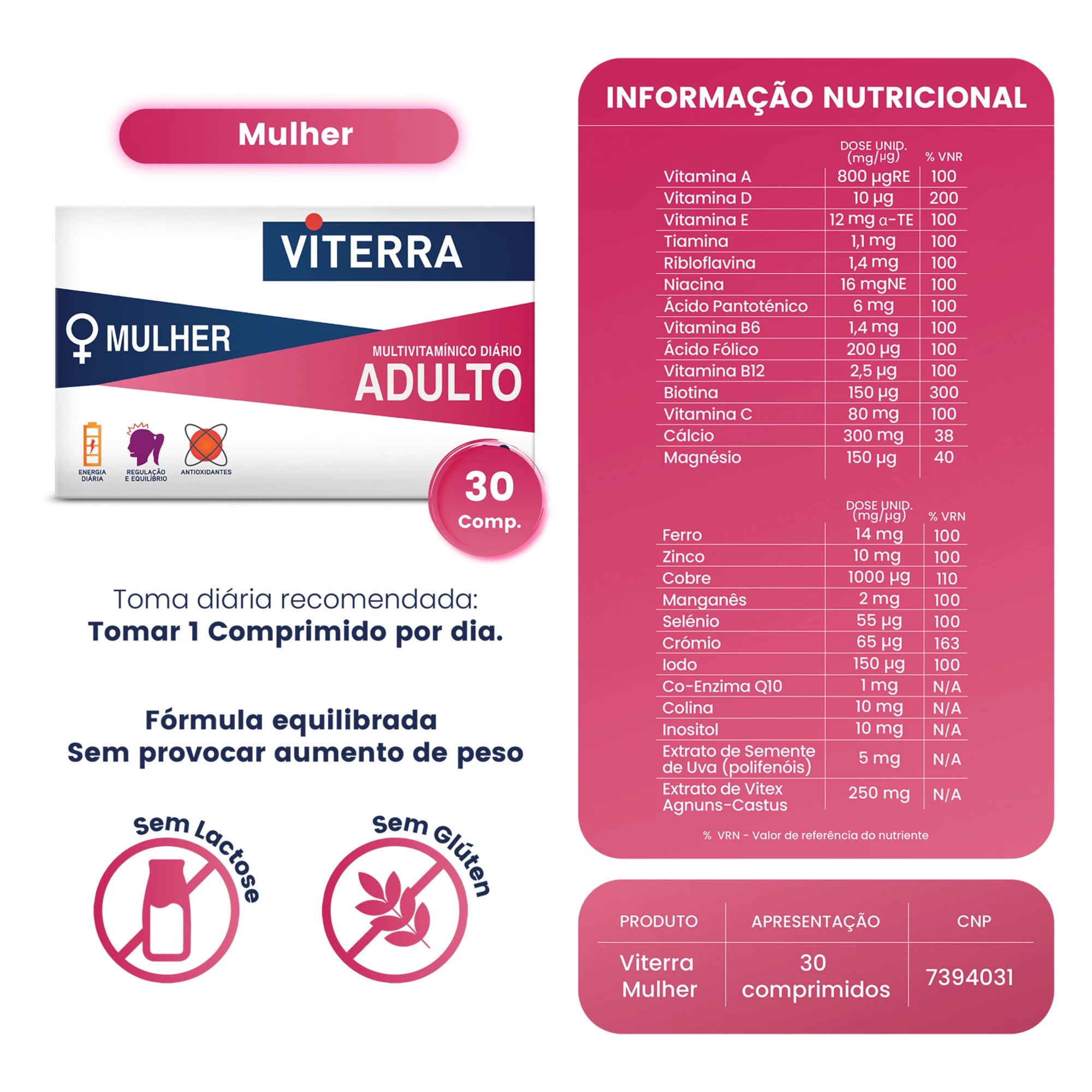 Viterra Mulher Adulto 30 Comprimidos - Farmácia Garcia
