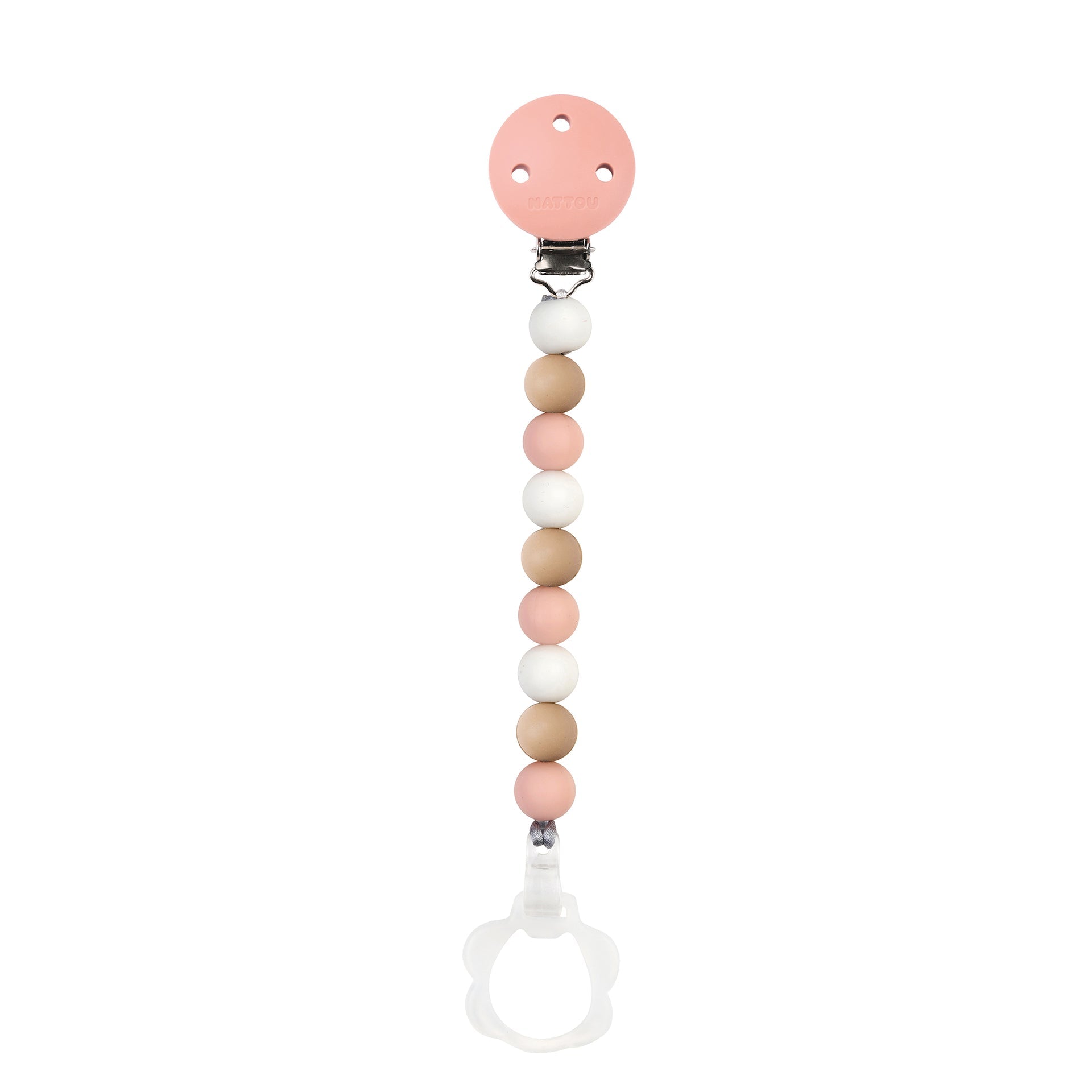 Nattou Clip de Chupeta Silicone Rosa/Branco/Bege - Farmácia Garcia