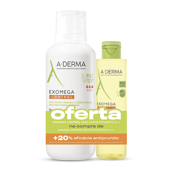 A-Derma Exomega Control Bálsamo Emoliente 400 mL + Óleo Duche Emoliente Suave 200ml Oferta