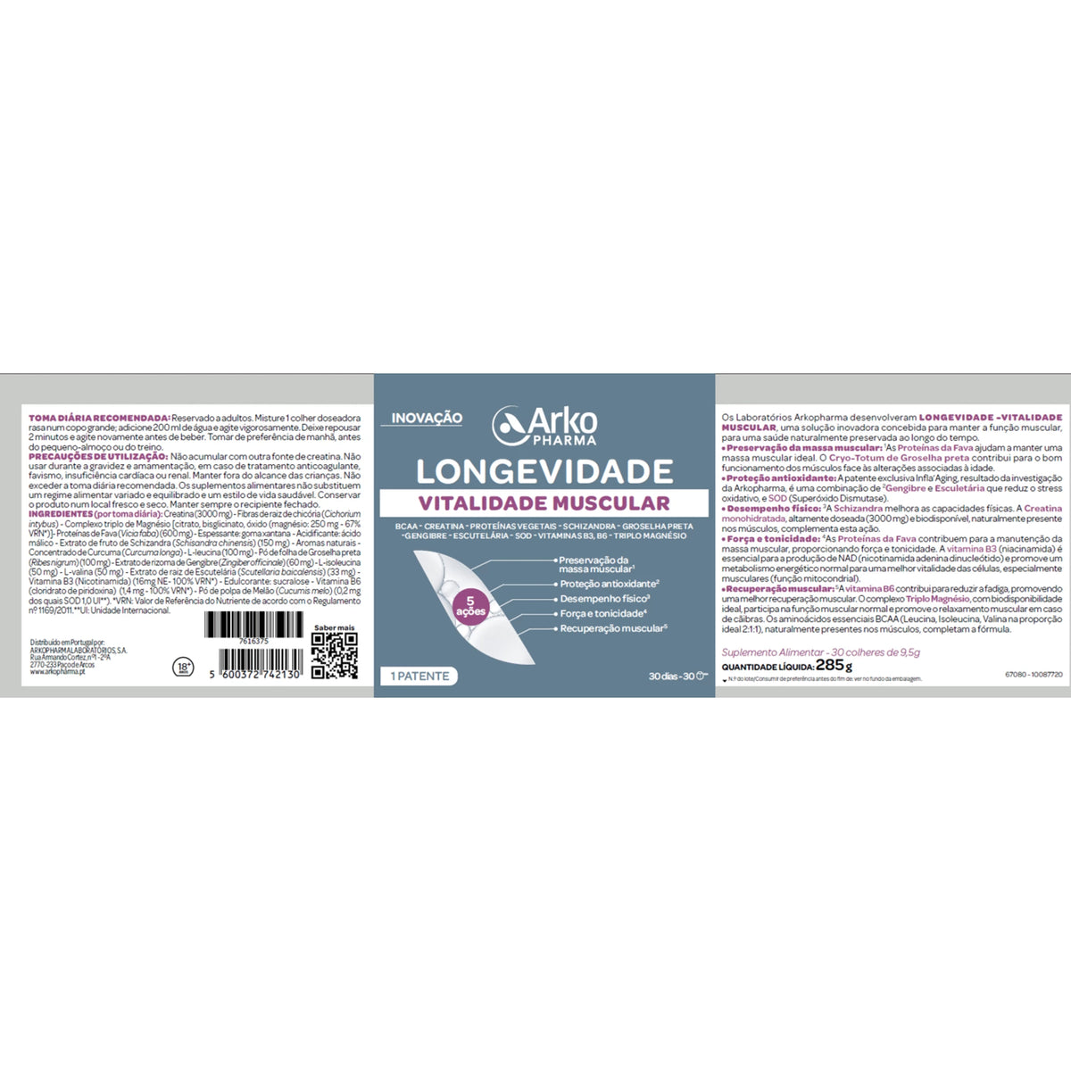 Arkopharma Longevidade Vitalidade Muscular Pó 285g - Farmácia Garcia