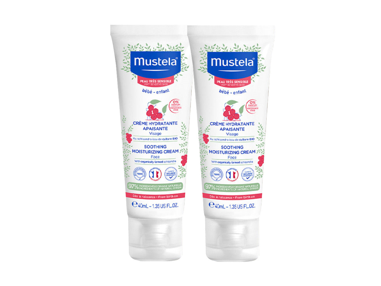 Mustela Bebé Creme Hidratante Calmante de Rosto 0% Perfume Duo 40ml Preço Especial