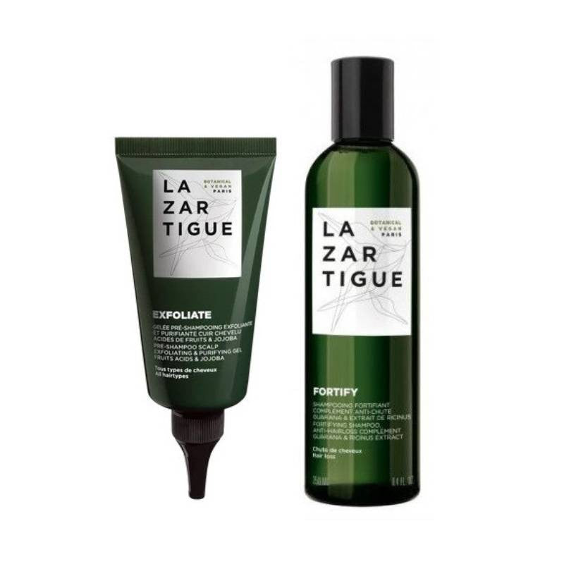 Lazartigue Pré-Champô Esfoliante 75ml + Fortifiy Champô 250ml - Farmácia Garcia