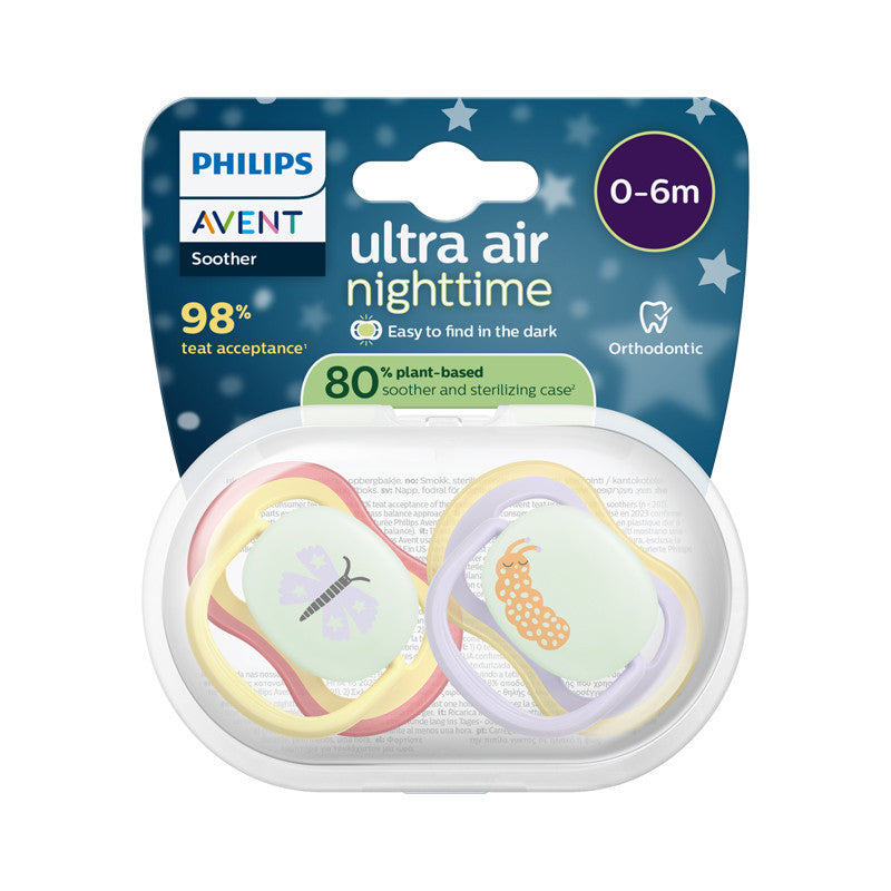 Philips Avent Ultra Air Chupeta Noturna 0-6M Borboleta e Minhoca Brilha no Escuro