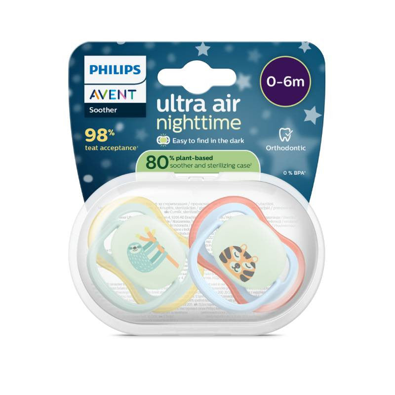 Philips Avent Ultra Air Chupeta Noturna 0-6M Preguiça e Tigre Brilha no Escuro