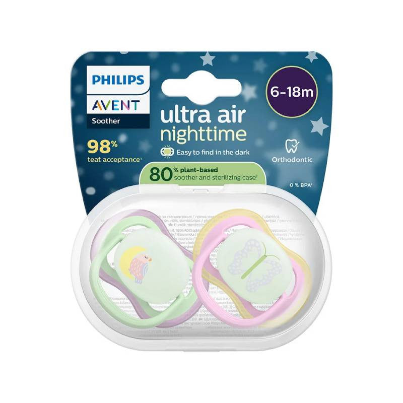 Philips Avent Ultra Air Chupeta Noturna 6-18M Borboleta e Tucano - Brilha no Escuro 2 Unidades - Farmácia Garcia