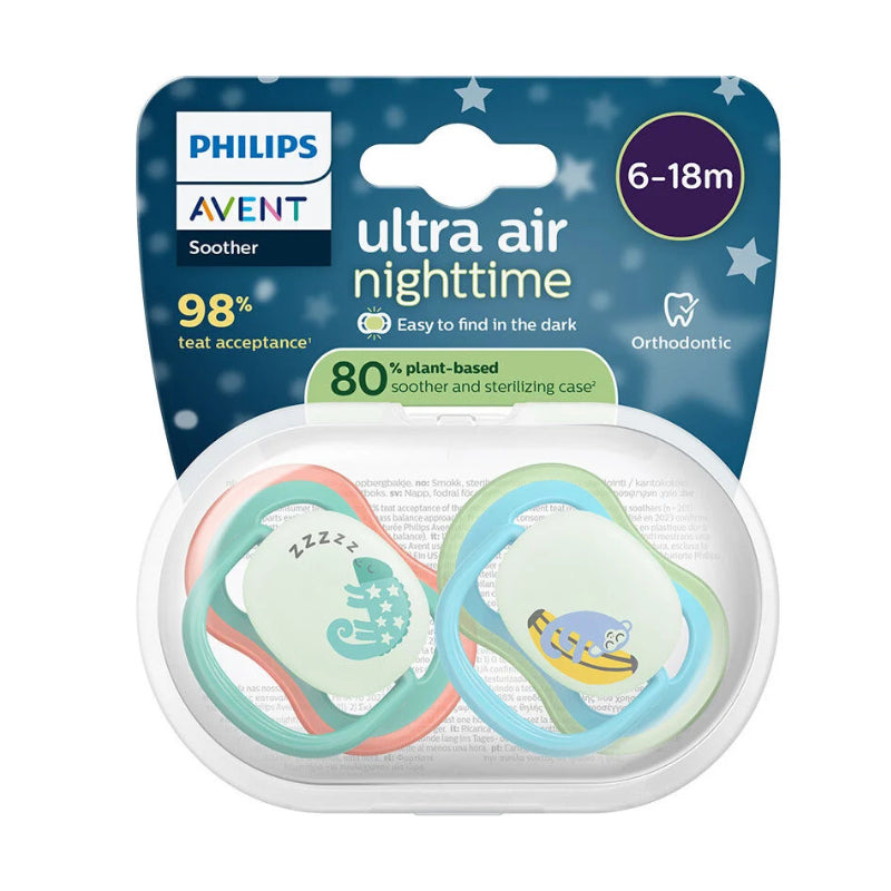 Philips Avent Ultra Air Chupeta Noturna 6-18M Camaleão e Macaco Brilha no Escuro
