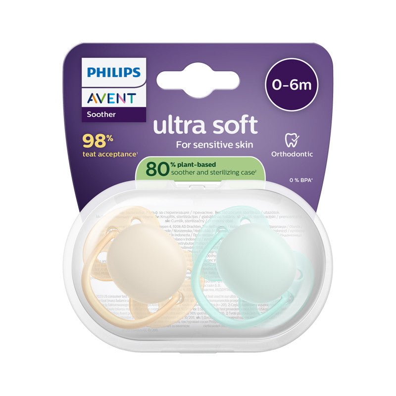 Philips Avent Ultra Soft Chupeta 0-6M Amarela e Verde Para Pele Sensível Bebé