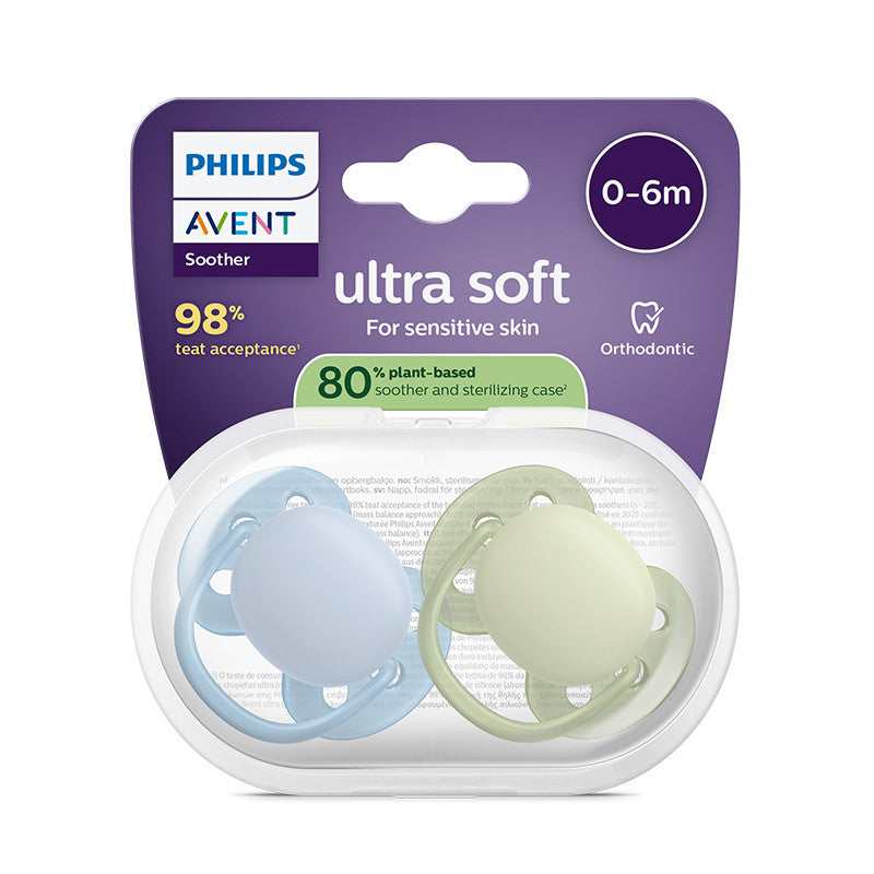 Philips Avent Ultra Soft Chupeta 0-6M Azul e Verde Para Pele Sensível Bebé