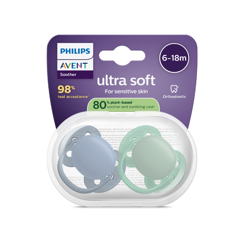 Philips Avent Ultra Soft Chupeta 6-18M Azul e Verde Para Pele Sensível Bebé