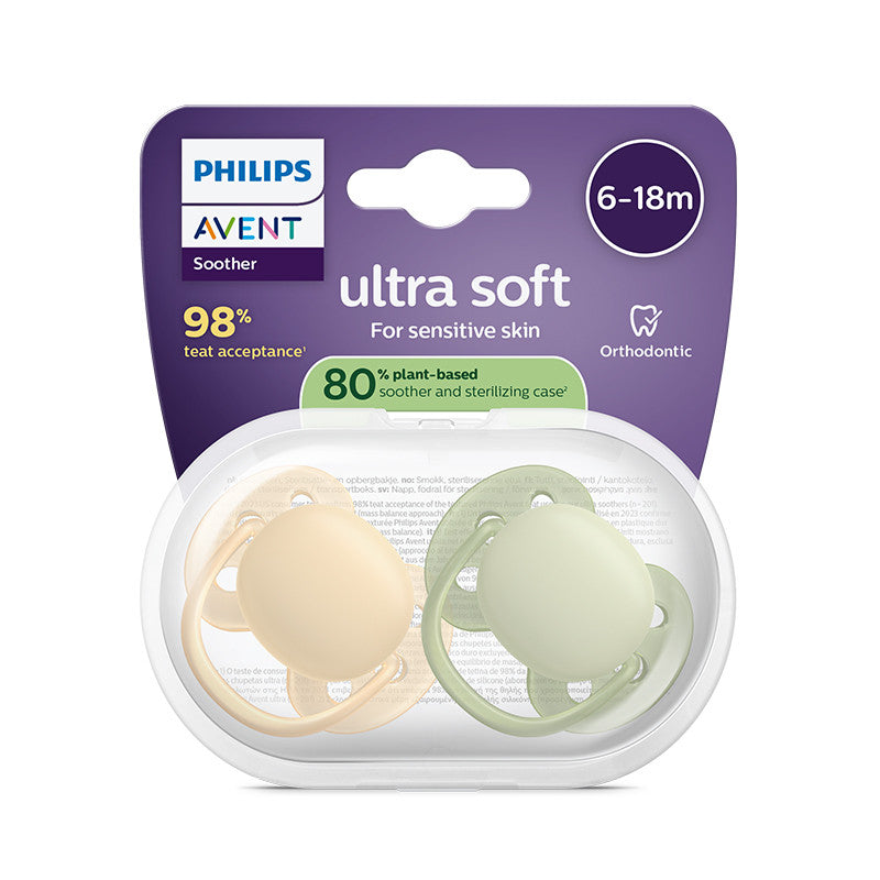Philips Avent Ultra Soft Chupeta 6-18M Laranja e Verde Para Pele Sensível Bebé - Farmácia Garcia