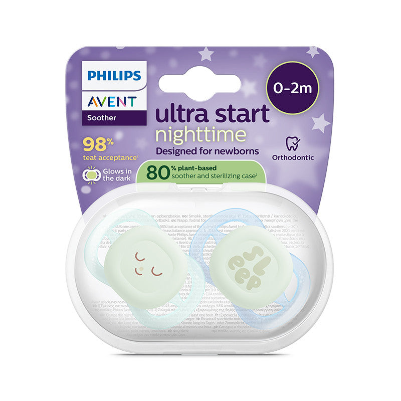 Philips Avent Ultra Start Chupeta Noturna Azul e Verde 0-2M 2 Chupetas Brilham no Escuro