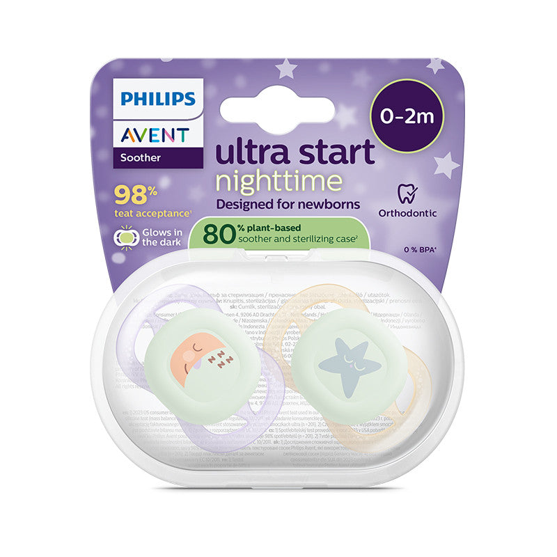 Philips Avent Ultra Start Chupeta Noturna Lua e Estrela 0-2M 2 Chupetas Brilham no Escuro