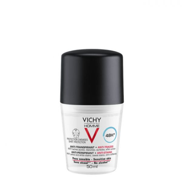 Vichy Homme Deo Roll On Antitranspirante e Antimanchas 48h 50ml - Farmácia Garcia