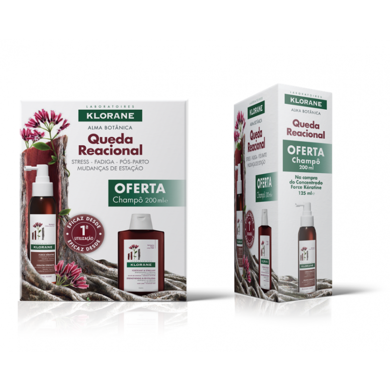 Klorane Force Kératine Cuidado Antiqueda Reacional c/ Oferta Champô de Quinina e Vitaminas B - Farmácia Garcia