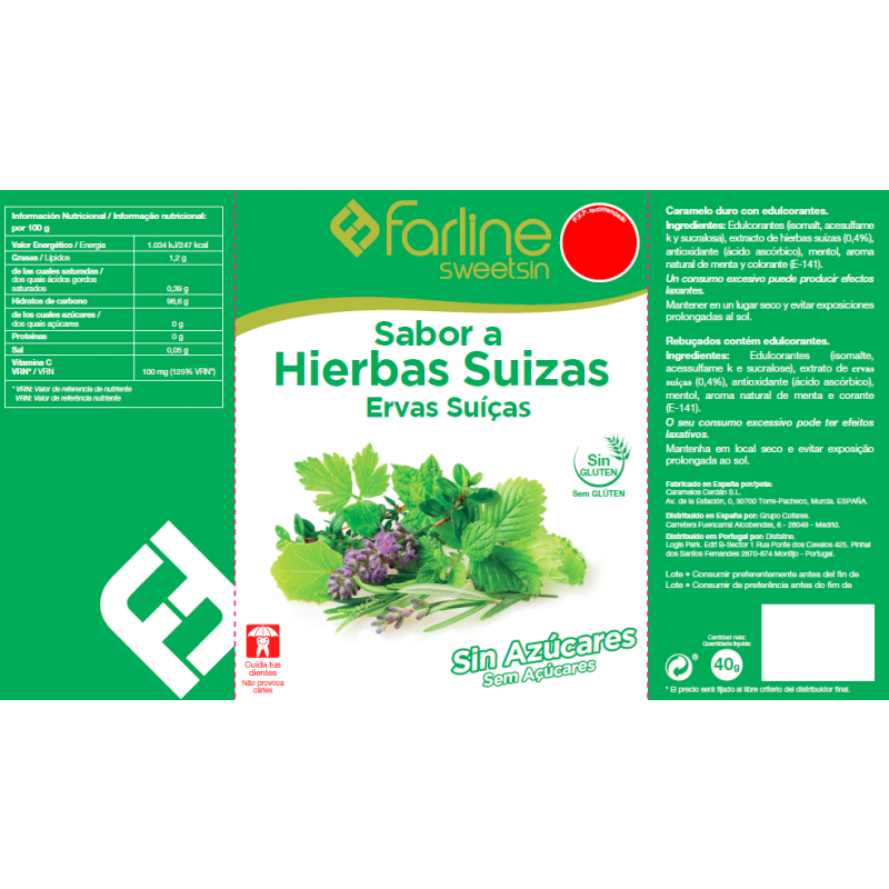 Farline Sweetsin Rebuçados Ervas Suíças - Farmácia Garcia
