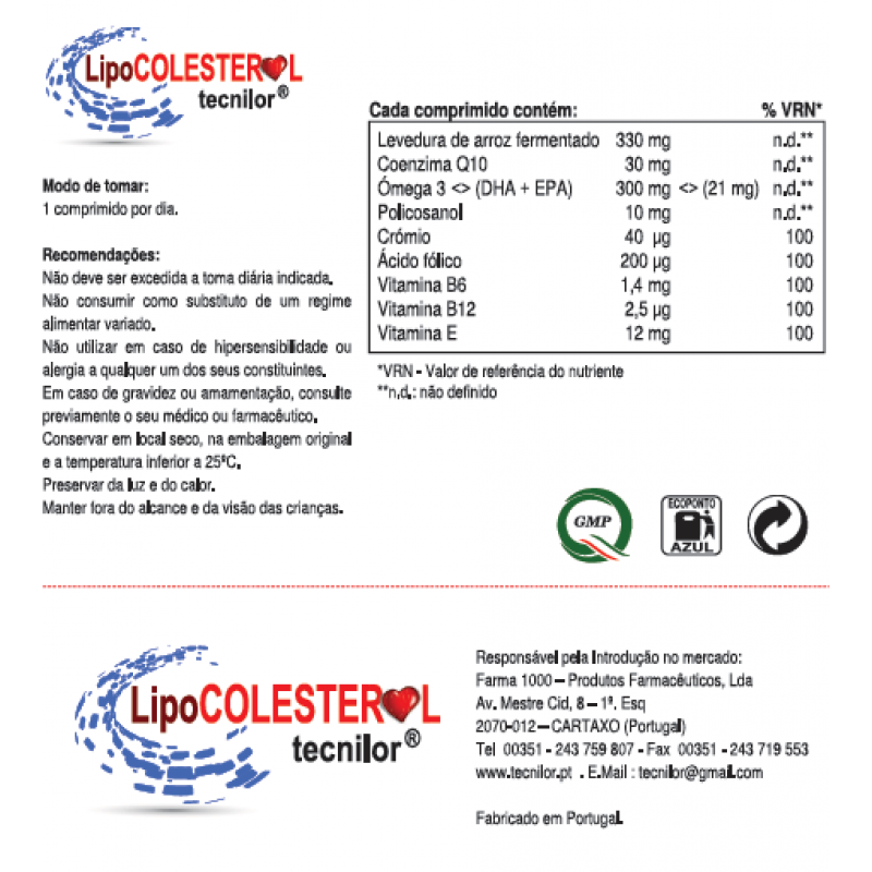 Tecnilor LipoColesterol 30 Comprimidos - Farmácia Garcia