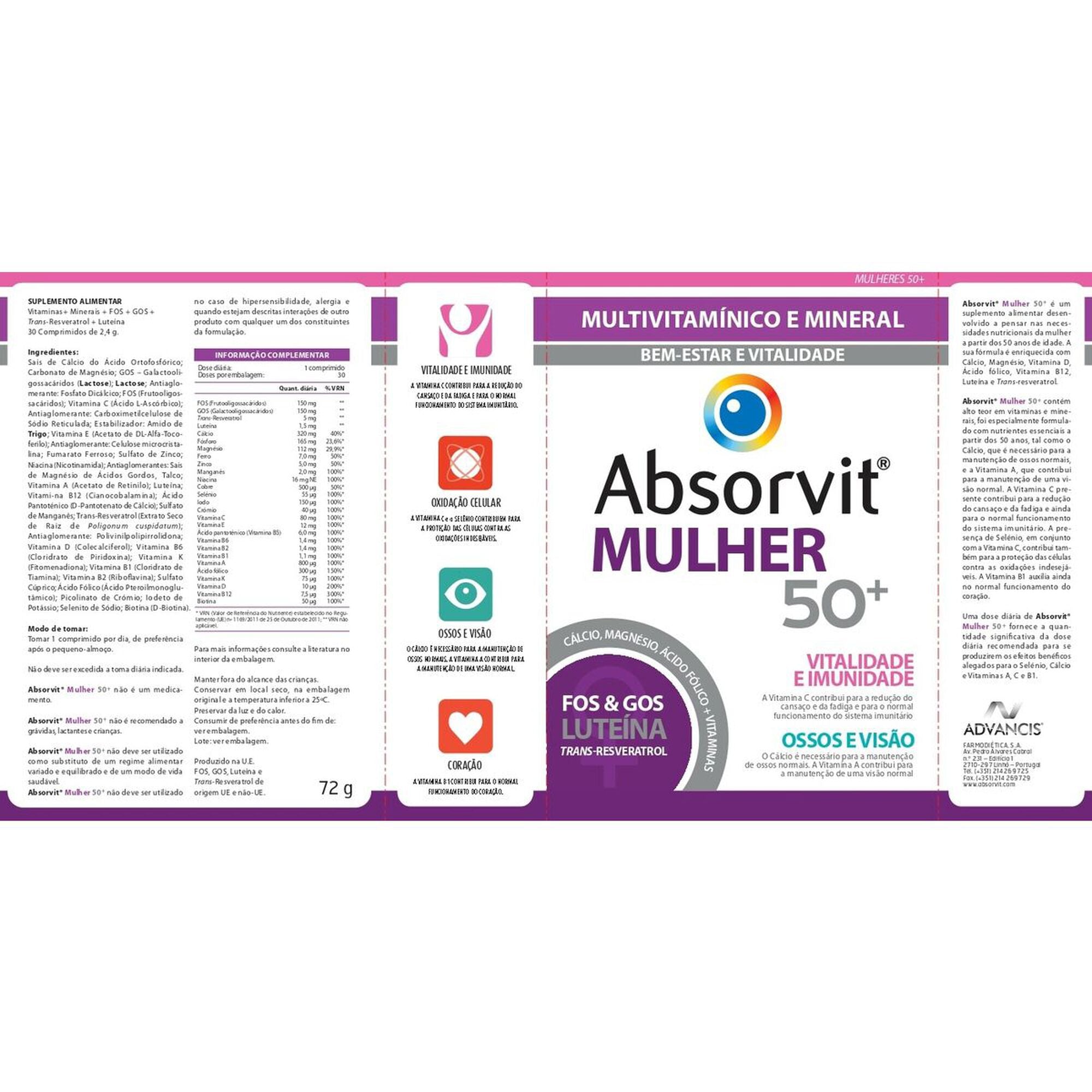 Absorvit 50+ Mulher 100 Comprimidos - Farmácia Garcia