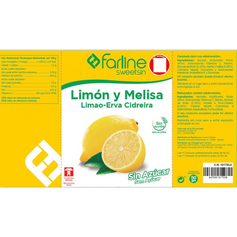 Sweetsin Rebuçados Limão - Erva Cidreira s/Açúcar - Farmácia Garcia