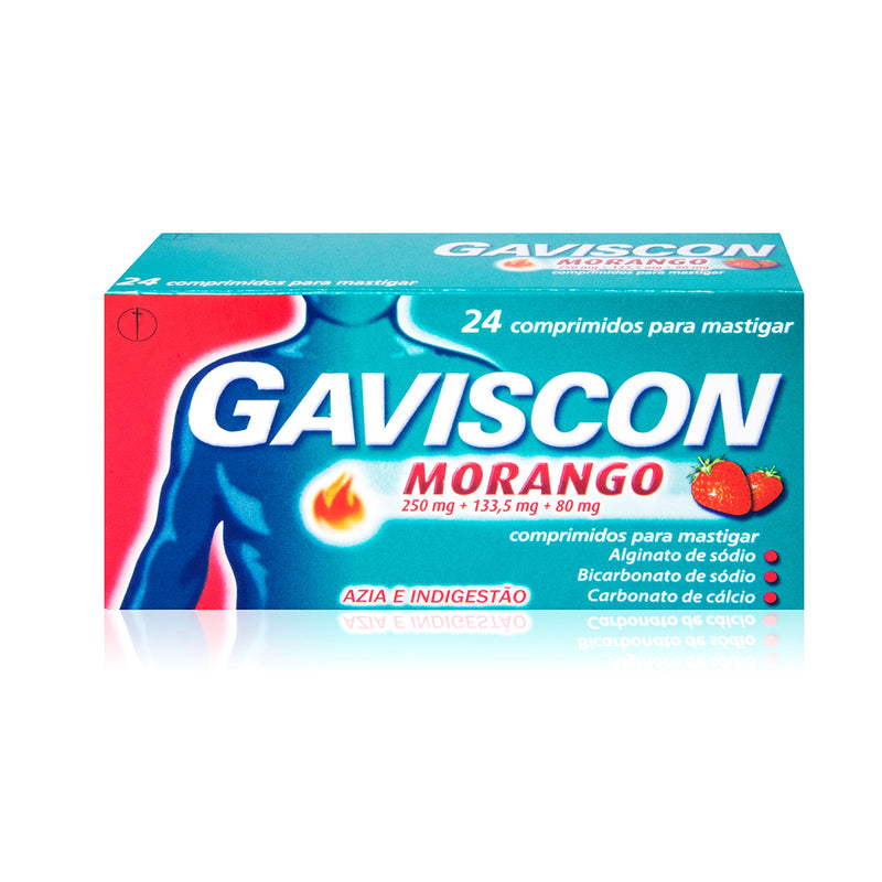 Gaviscon Morango 250/133,5/80 mg x 24 comp mast - Farmácia Garcia