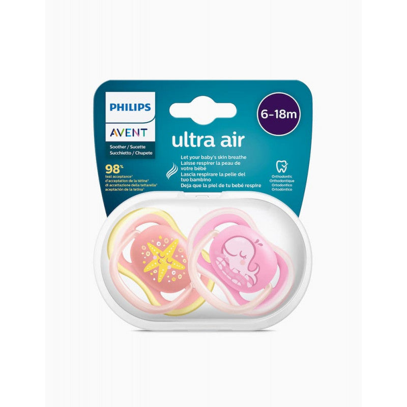 Philips Avent Chupeta Silicone Ultra Air 6-18m Girl x2 - Farmácia Garcia