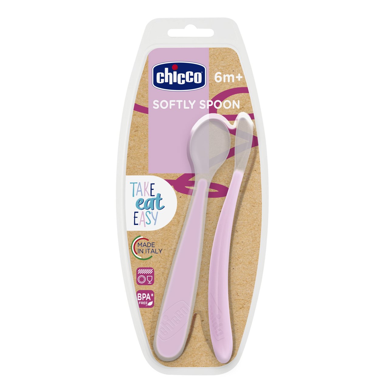 Chicco 2 Colheres Softly Silicone Rosa 6M