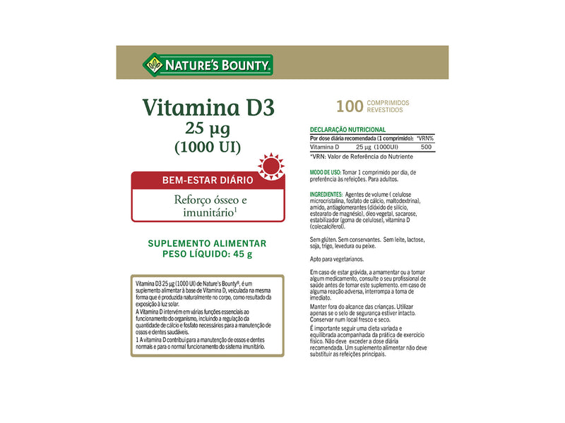 Nature's Bounty Vitamina D3 100 Comprimidos - Farmácia Garcia