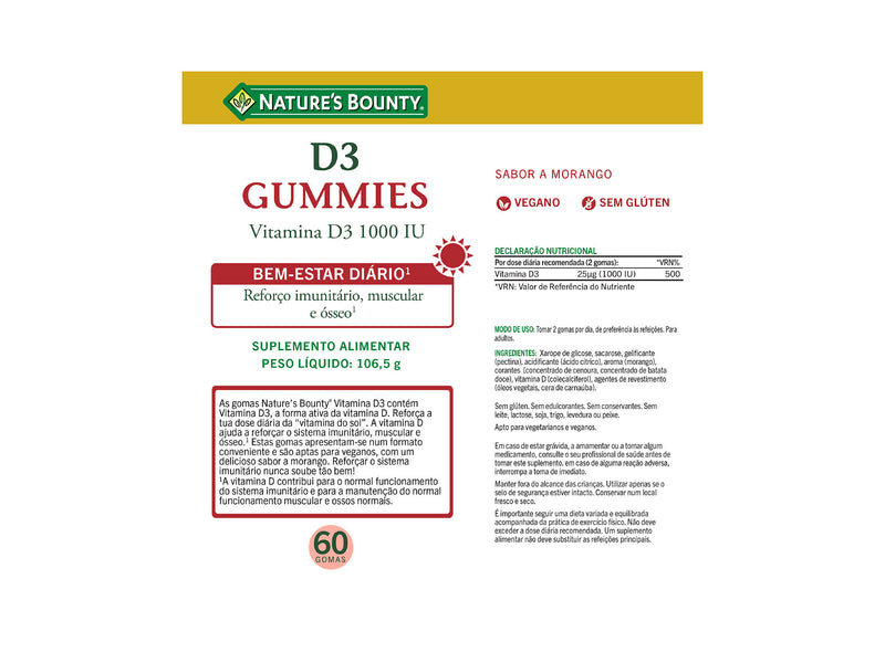 Nature's Bounty Vitamina D3 60 Gomas - Farmácia Garcia