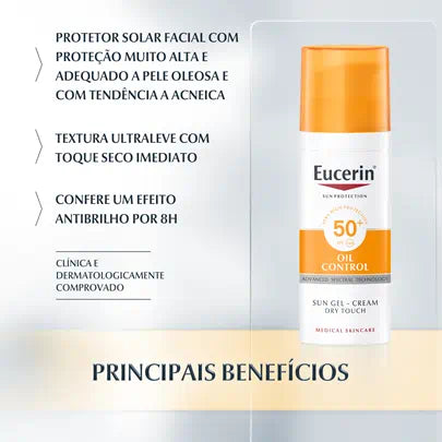 Eucerin Sun Gel-Creme Oil Control Toque Seco SPF50+ 50ml - Farmácia Garcia