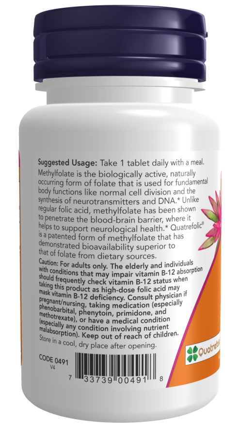 NOW Methyl Folate 1000mg 90 Comprimidos - Farmácia Garcia