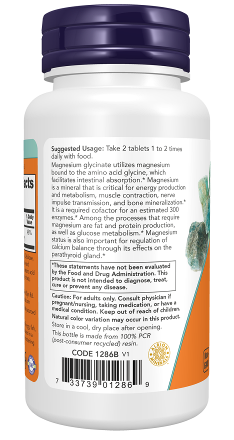 NOW Magnesium Glycinate 180 Comprimidos