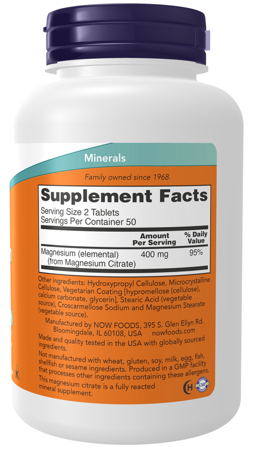NOW Magnesium Citrate 200mg 100 Comprimidos