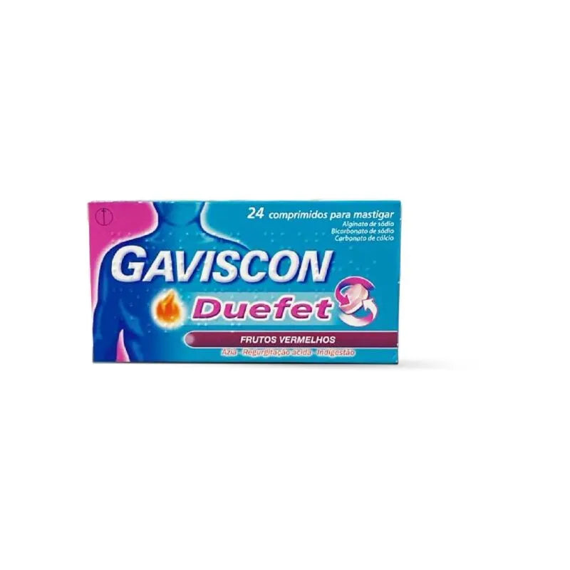 Gaviscon Duefet Frutos Vermelhos 250mg + 106.5 mg + 187.5mg 24 Comprimidos - Farmácia Garcia