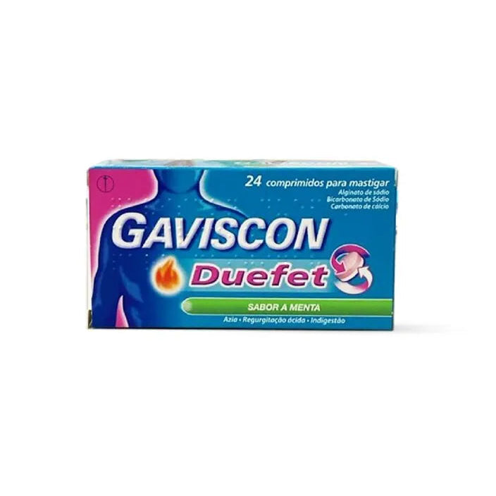 Gaviscon Duefet 250mg + 106.5 mg + 187.5mg 24 Comprimidos - Farmácia Garcia