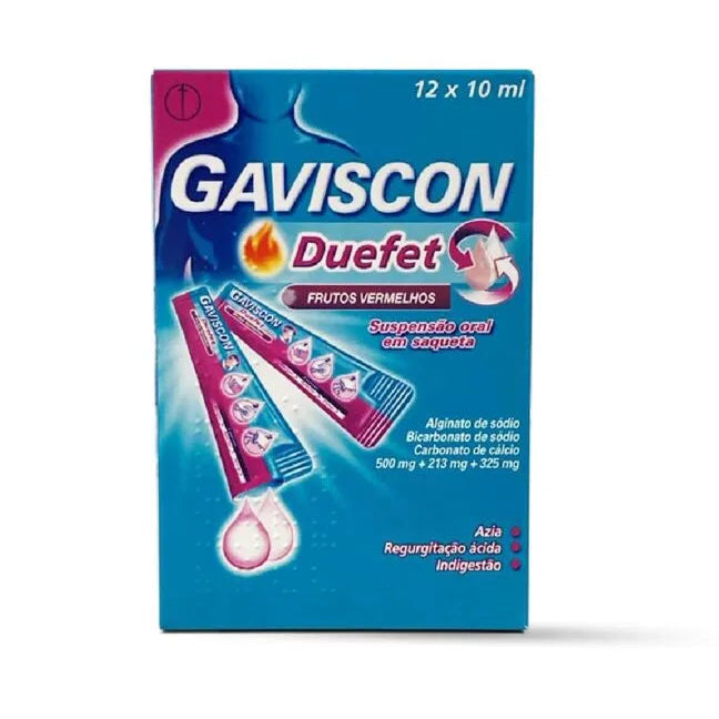Gaviscon Duefet Frutos Vermelhos 500mg + 213mg + 325mg 12 Saquetas 10ml - Farmácia Garcia