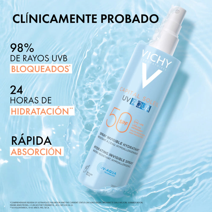 Vichy Capital Soleil UV Aqua Spray Hidratante Invisível SPF50 200ml - Farmácia Garcia
