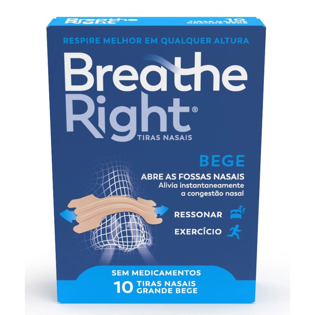 Breathe Right 10 Tiras Nasais Clássicas Tamanho Grande Bege - Farmácia Garcia