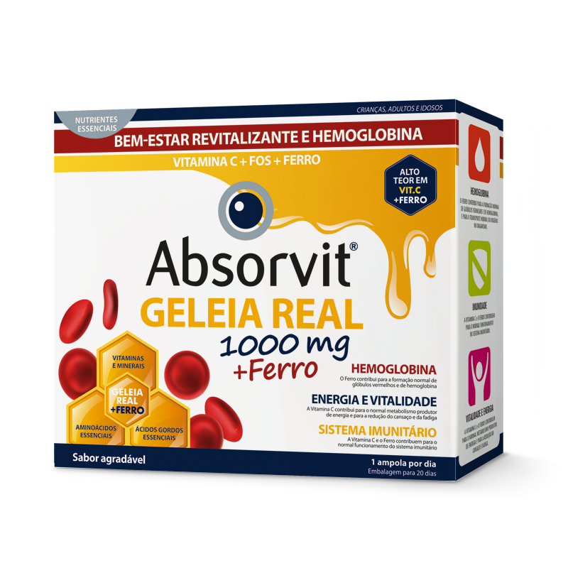 Absorvit Geleia Real 1000mg + Ferro 20 Âmpolas - Farmácia Garcia