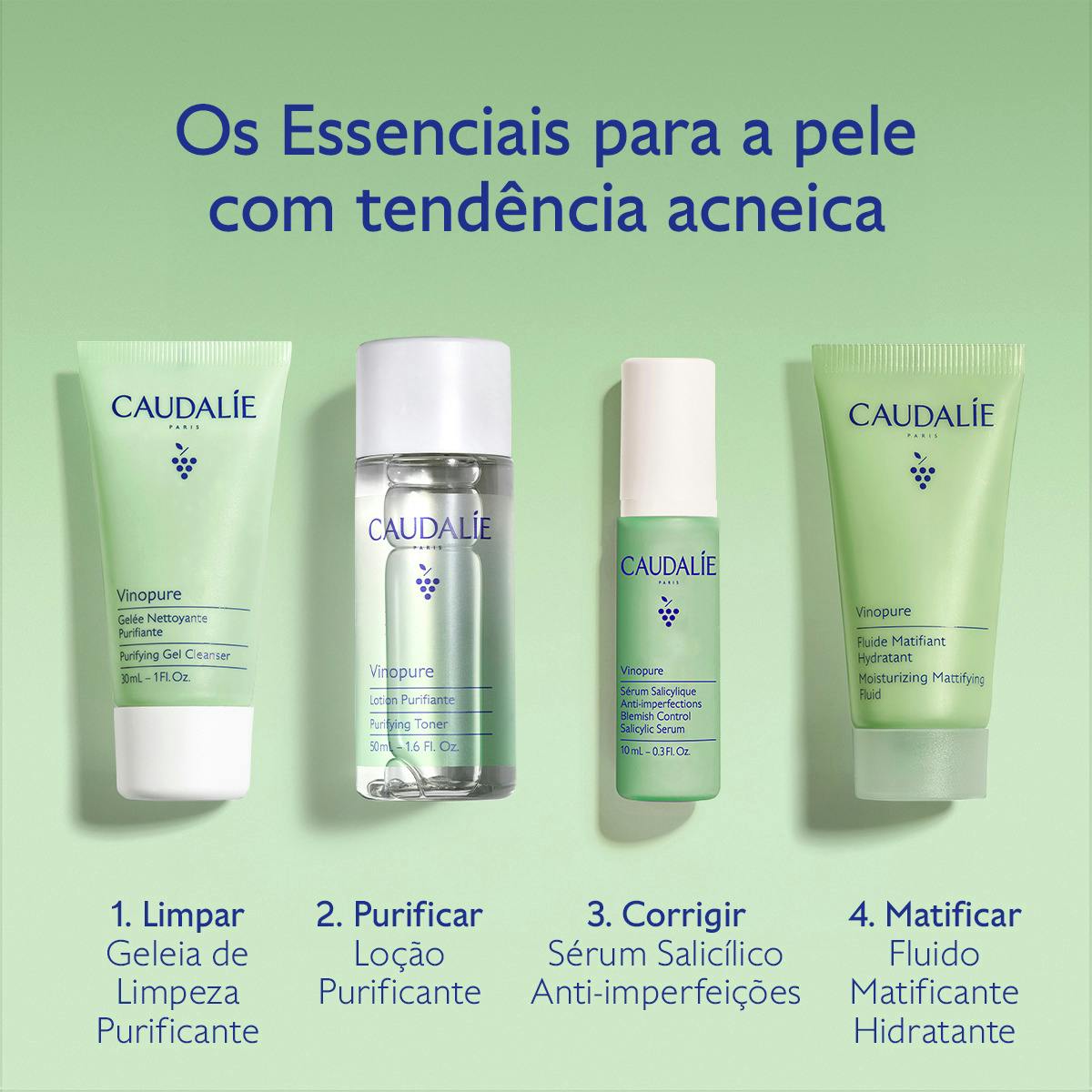Caudalie Vinopure Kit Descoberta | 4 Produtos Viagem - Pele Mista a Oleosa com Tendência Acneica