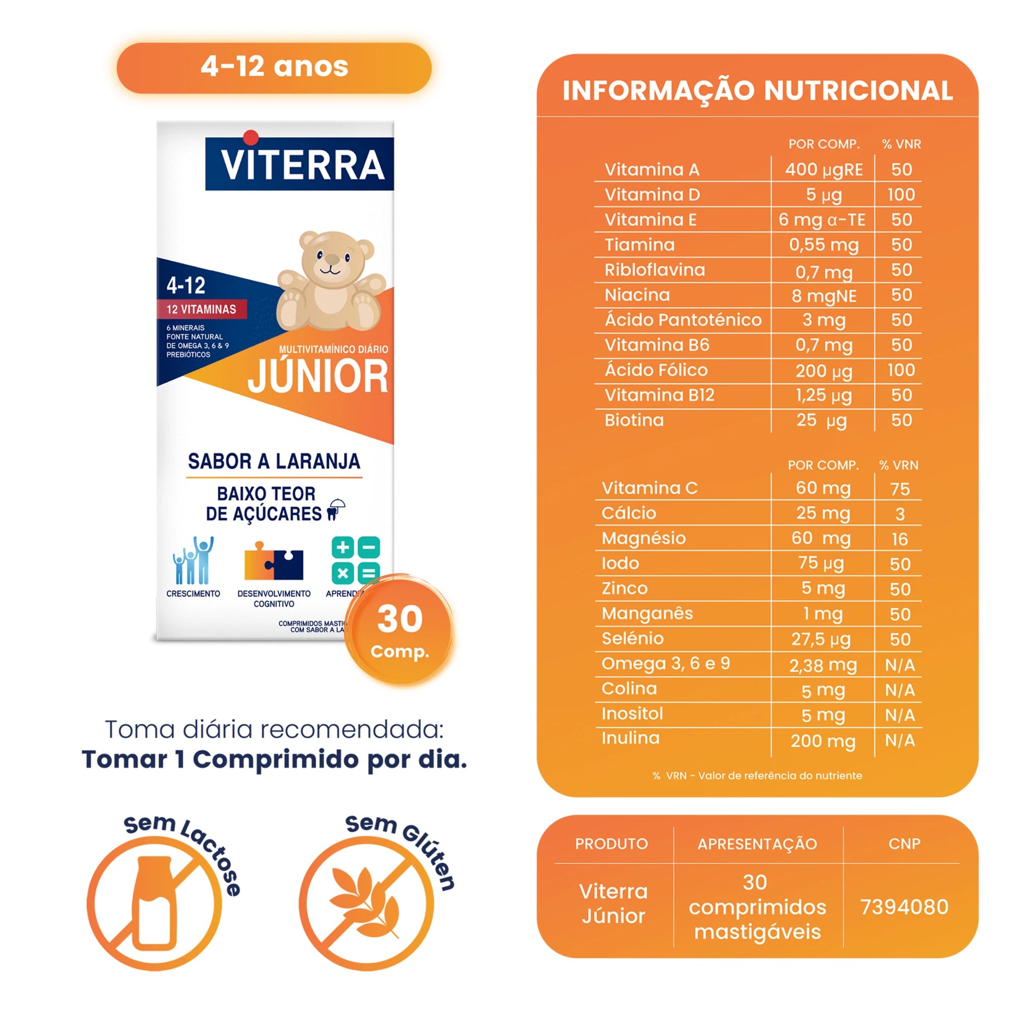 Viterra Junior 30 Comprimidos Mastigáveis Laranja - Farmácia Garcia