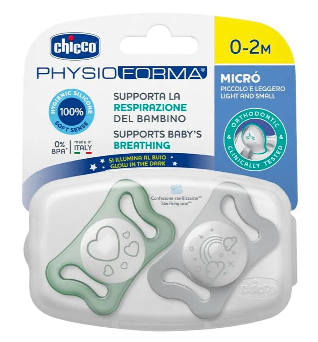 Chicco Physioforma Micró Chupetas Silicone Verde Luminoso 0-2M 2 unidades