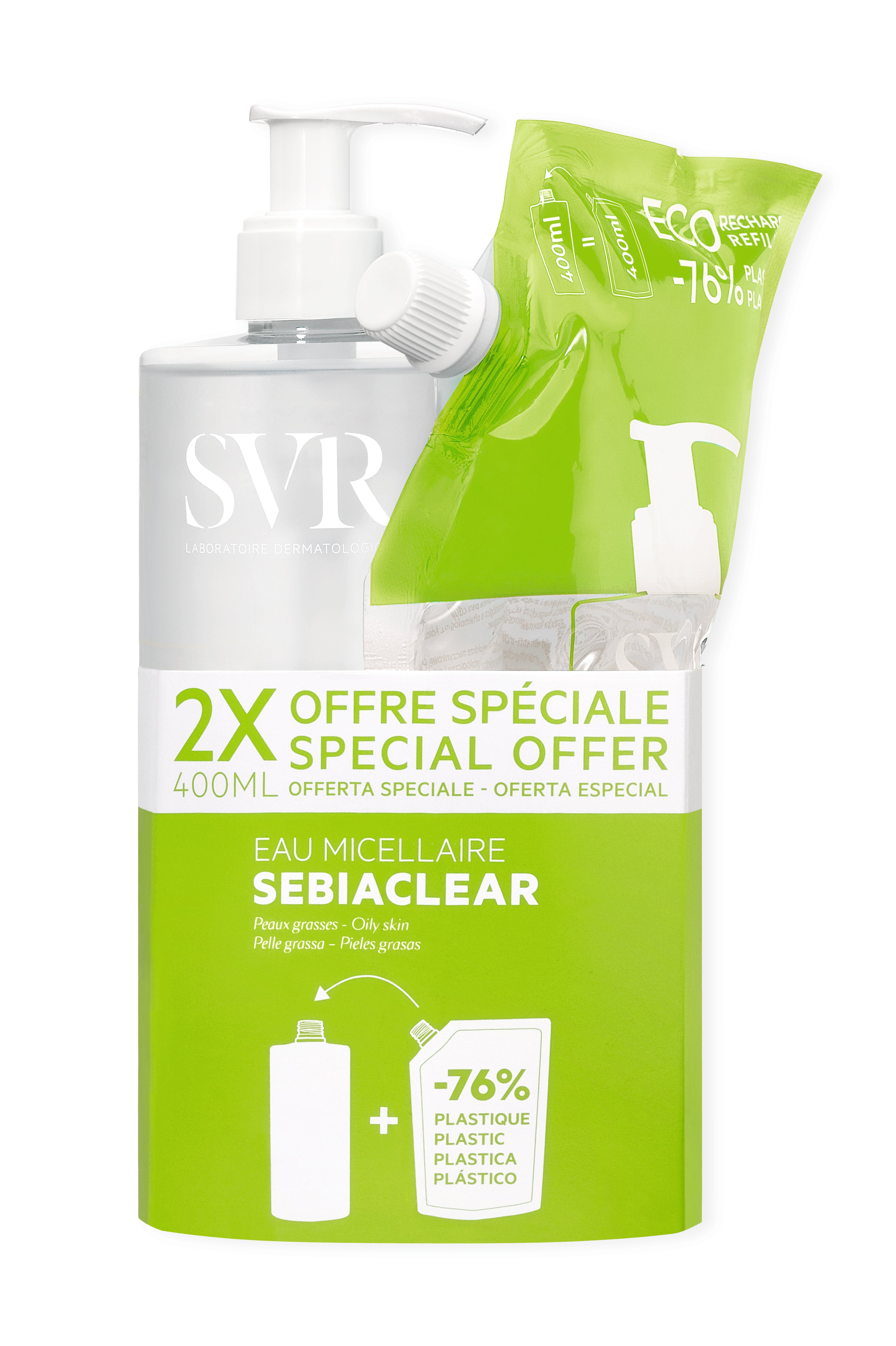 SVR Sebiaclear Água Micelar 400ml + Recarga 400ml - Farmácia Garcia