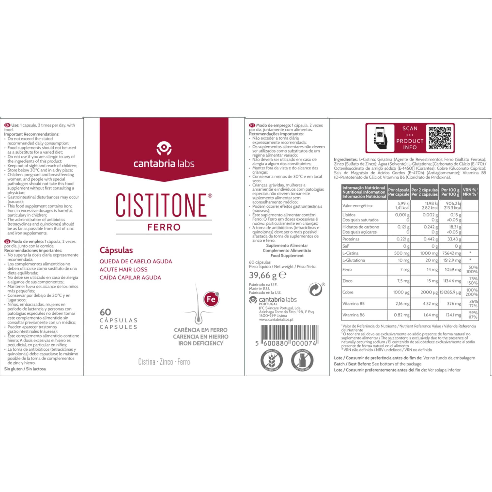 Cistitone Ferro 60 Cápsulas - Farmácia Garcia