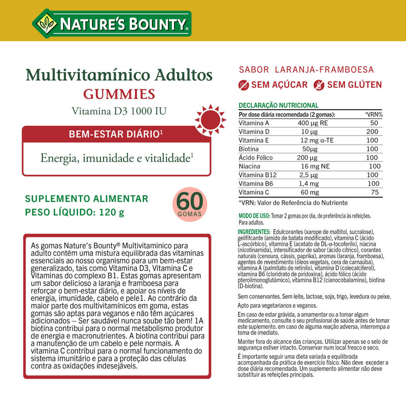 Nature's Bounty Multivitaminico Adulto 60 Gomas - Farmácia Garcia