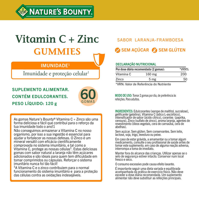 Nature's Bounty Vitamina C+Zinco 60 Gomas - Farmácia Garcia
