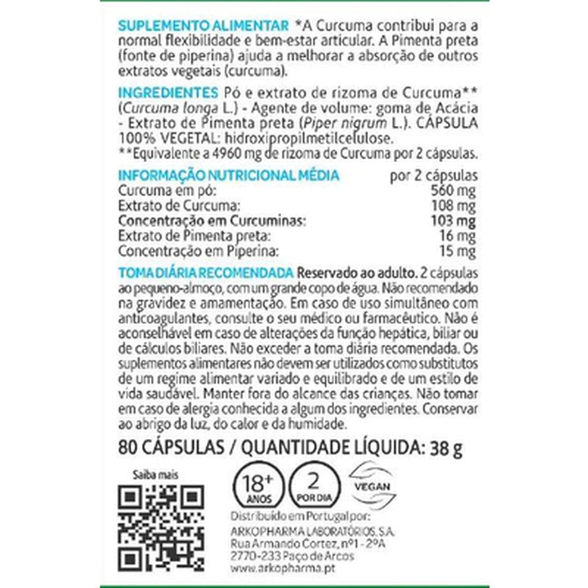 Arkocápsulas Curcuma 80 Cápsulas - Farmácia Garcia