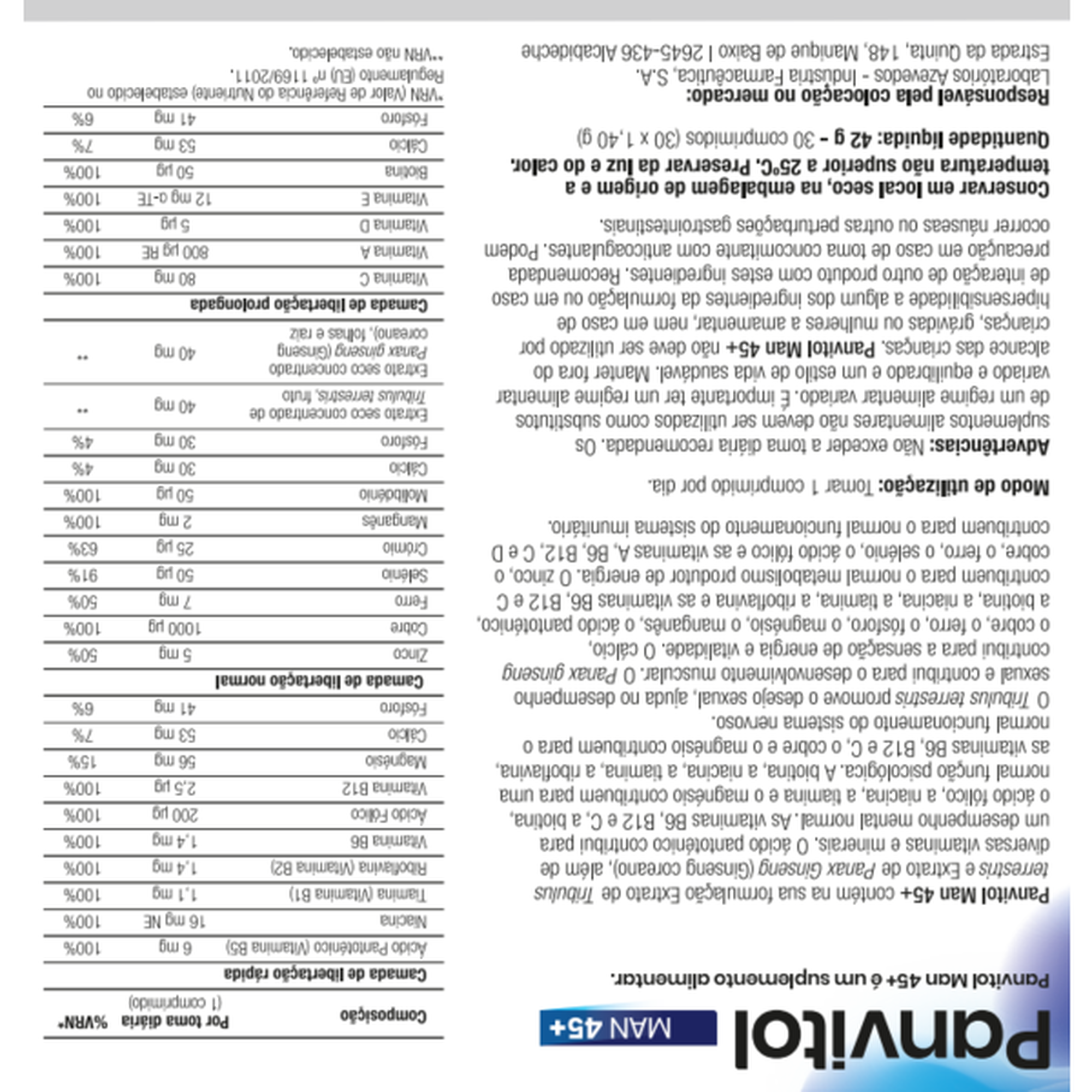 Panvitol Man 45+ Tecnologia Tricamada 30 Comprimidos - Farmácia Garcia